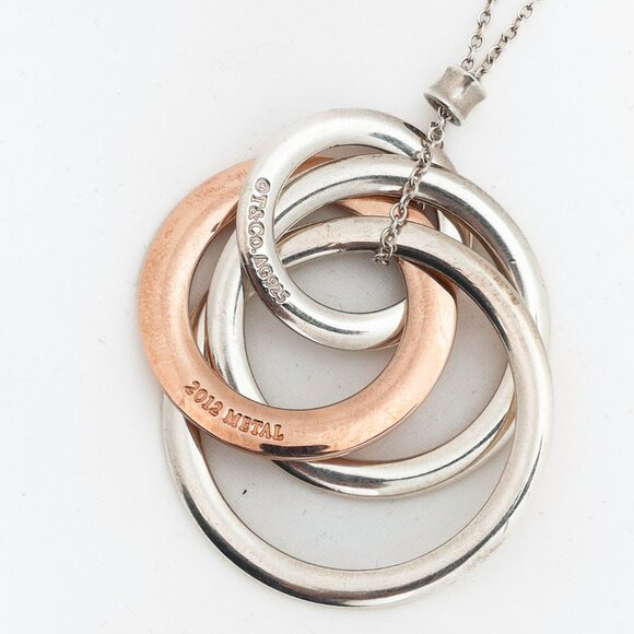 Tiffany & Co. Interlocking Circles Sterling Silver & Rubedo Pendant Necklace - Picture 3 of 6